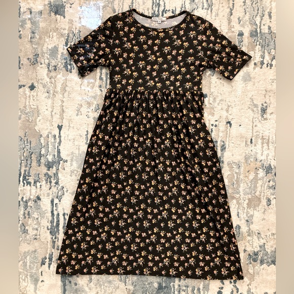 A06 Velvet Torch Pocket knit Dress A Line Black Pink Floral Midi Flowy Sz Medium - Picture 4 of 9